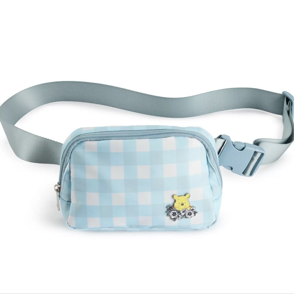 DISNEY Winnie the Pooh Blue Checkered Fanny Pack Waist Crossbody Bag NWT